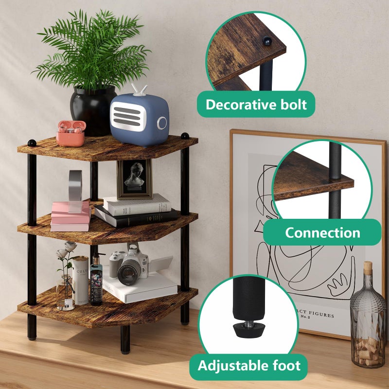 MOFAIN Desktop Corner Stand Shelf for Storage, 3 Tier Corner Shelf Organizer, Rustic Brown Rack for Small Spaces, Bedroom, Home Office, Kitchen, Bathroom - Image 4