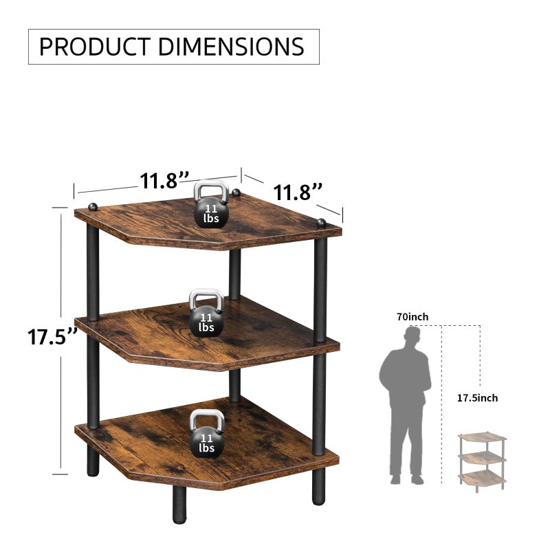 MOFAIN Desktop Corner Stand Shelf for Storage, 3 Tier Corner Shelf Organizer, Rustic Brown Rack for Small Spaces, Bedroom, Home Office, Kitchen, Bathroom - Image 5
