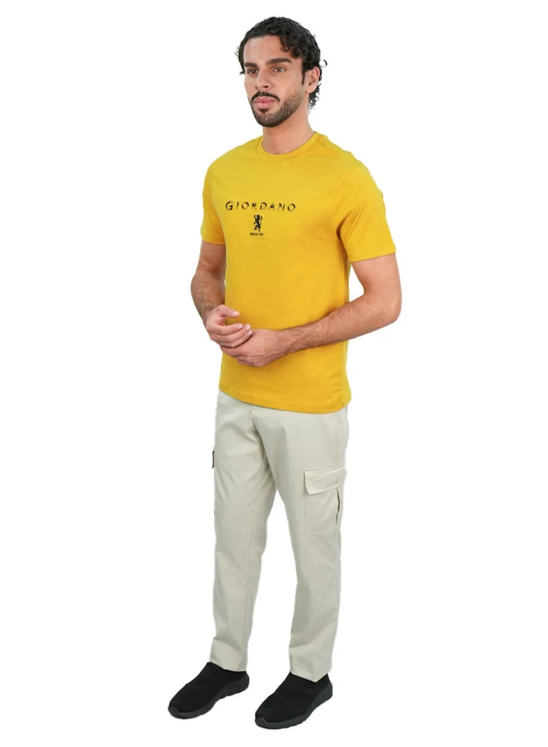 GIORDANO  Men's Cotton Signature Print Slim Fit Tee for Men | Best Price UAE
