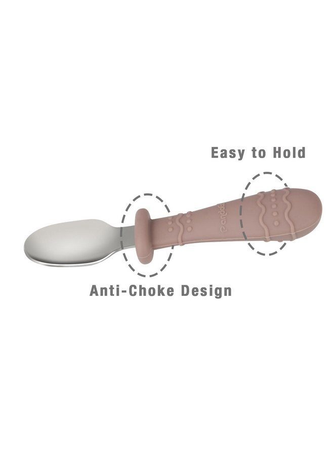 باندا إير مجموعة أدوات المائدة للأطفال من PandaEar، 6 قطع من الملاعق والشوك للأطفال، مجموعة أدوات مائدة للأطفال من الفولاذ المقاوم للصدأ 18/8 والسيليكون الآمن غذائيًا، آمنة للاستخدام في غسالة الأطباق (أزرق/بني/أحمر) - Image 5