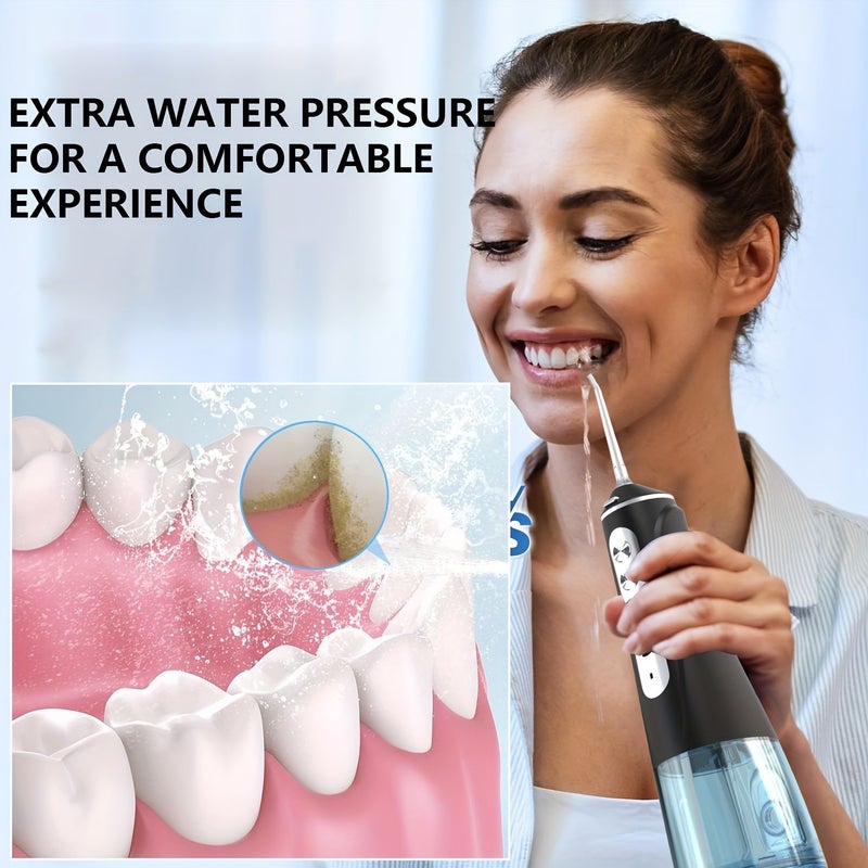 Rechargeable Water Flosser 6 Jet Tips 5 Modes Teeth Whitening Black - Image 2