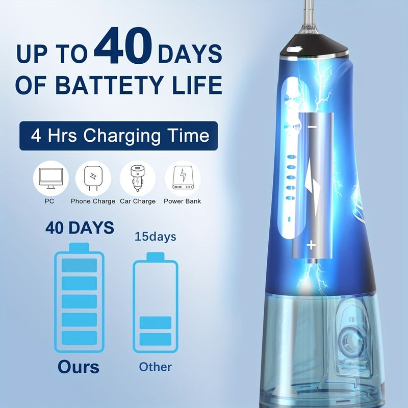 Rechargeable Water Flosser 6 Jet Tips 5 Modes Teeth Whitening Black - Image 3