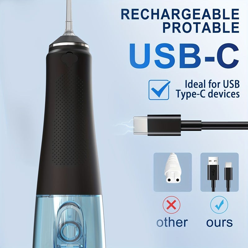 Rechargeable Water Flosser 6 Jet Tips 5 Modes Teeth Whitening Black - Image 5
