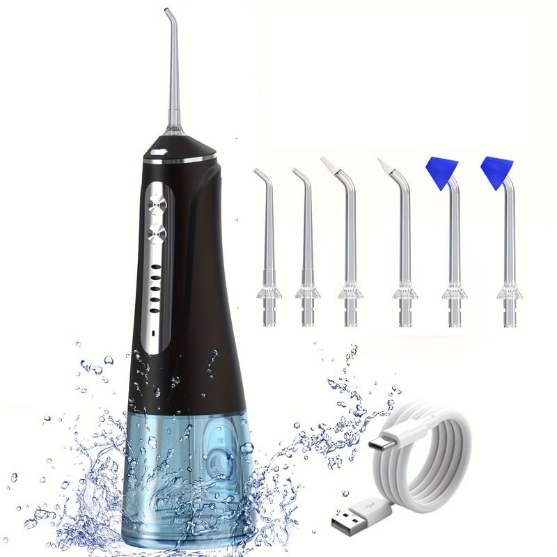 Rechargeable Water Flosser 6 Jet Tips 5 Modes Teeth Whitening Black - Image 4