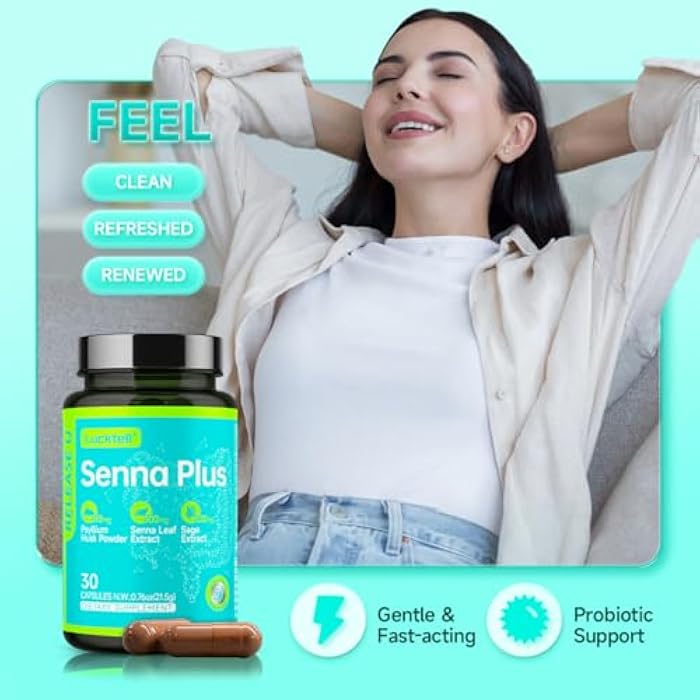 LuckTell Senna Plus 15-Day Cleanse - Gentle Gut Cleanse Detox for Women & Men with Senna, Cascara Sagrada, Psyllium Husk & MCT Oil, Nature Colon Cleanse with Probiotics, Made in USA,30 Capsules - Image 4