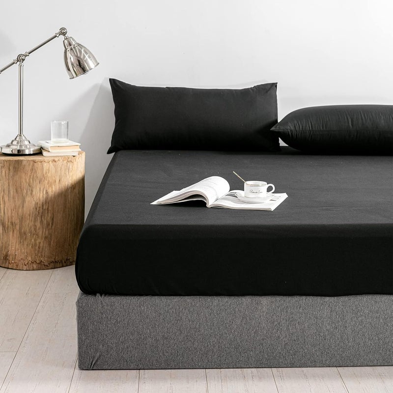Good Nite Fitted Sheet 120 x 200 cm Black Polyester Bed Sheet 30 cm Extra Deep Pocket Sheet Fitted Sheet Soft and Breathable Machine Washable - Image 2