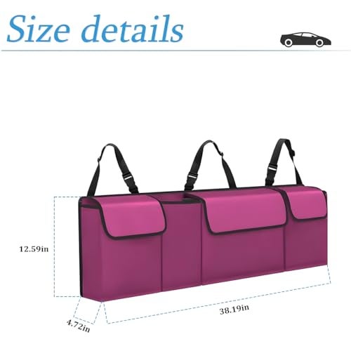Hanemia Car Trunk Organizer, Backseat Hanging Storage with 4 Large Pockets, Collapsible Cargo Bag with Adjustable Straps Frees Trunk Floor, Sturdy Space Saving Expert for SUV, Truck, Van (Purple) - Image 2