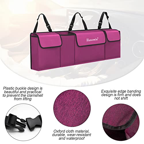 Hanemia Car Trunk Organizer, Backseat Hanging Storage with 4 Large Pockets, Collapsible Cargo Bag with Adjustable Straps Frees Trunk Floor, Sturdy Space Saving Expert for SUV, Truck, Van (Purple) - Image 3