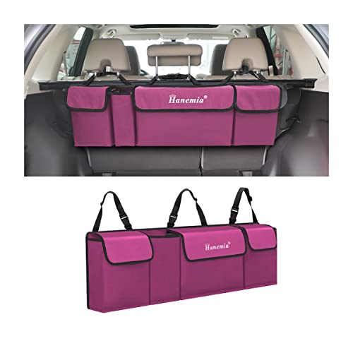 Hanemia Car Trunk Organizer, Backseat Hanging Storage with 4 Large Pockets, Collapsible Cargo Bag with Adjustable Straps Frees Trunk Floor, Sturdy Space Saving Expert for SUV, Truck, Van (Purple) - Image 1