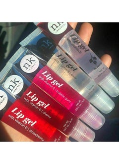 VARIETY SET OF 5 NK Hydrating Lip Gel - Vitamin E (Clear, Rosehip Oil, Bubble Gum, Cherry, Strawberry)