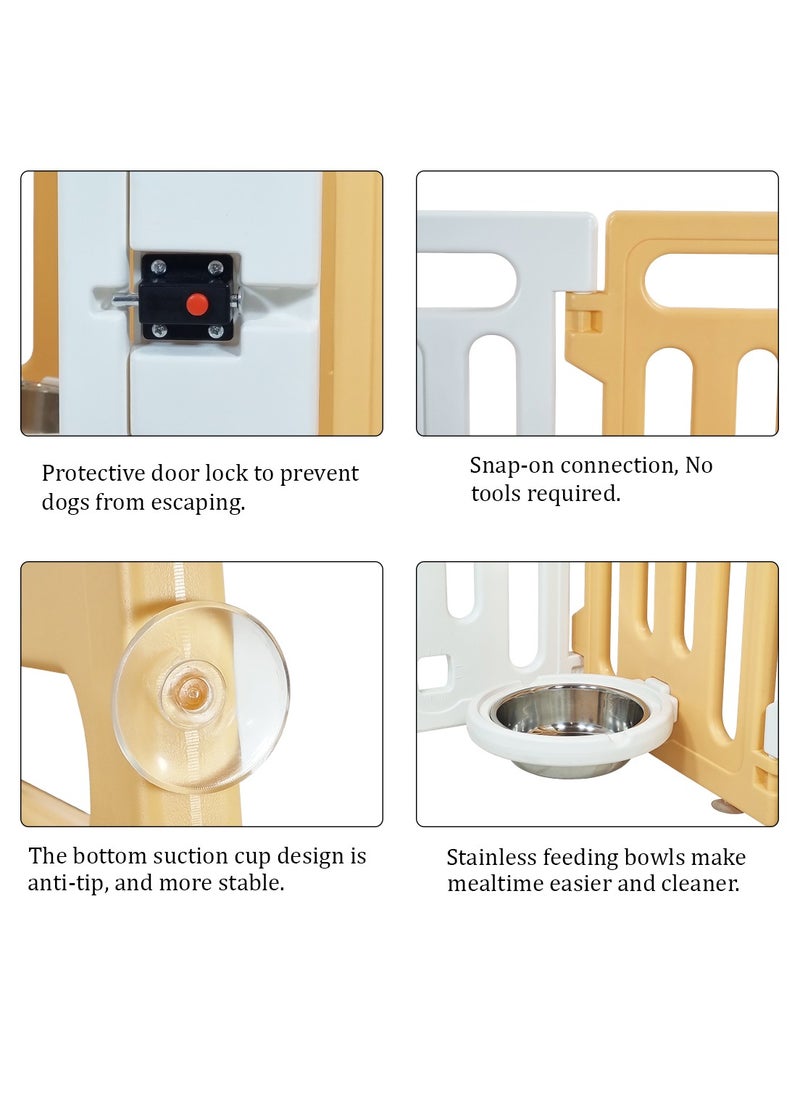 MAJIBAO Pet playpen with Safety door lock, Feeding bowls, and Suction cup, Portable plastic pet playpen for small-sized dogs, Suitable for indoor & outdoor use, Easy to assemble 70 cm (Yellow, White)  - Image 3