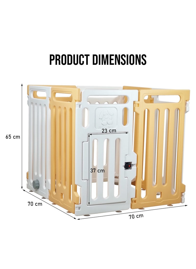 MAJIBAO Pet playpen with Safety door lock, Feeding bowls, and Suction cup, Portable plastic pet playpen for small-sized dogs, Suitable for indoor & outdoor use, Easy to assemble 70 cm (Yellow, White)  - Image 2