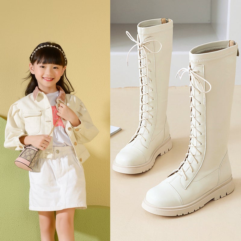 Girl'S Boots 2023 High Boots Show Single Boots Children'S Martin Boots Fleece-Lined Princess Leather Boots - Image 2