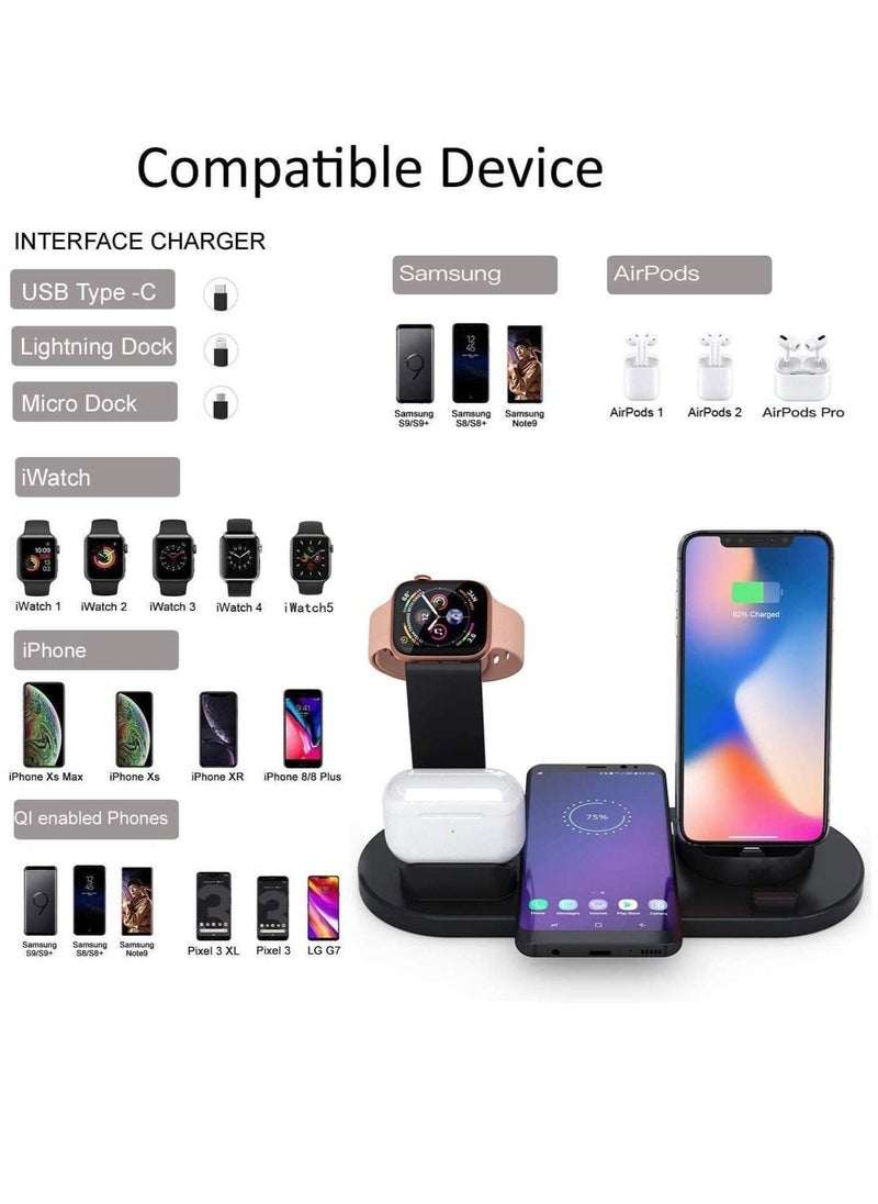 Generic - Wireless Charger 3 in 1 Fast Charging Station 10W Charging Dock Stand Compatible for iWatch Series iPhone 14-11 Series/XS/XR/X/8 Samaung Galaxsy S21/S20 - Image 1