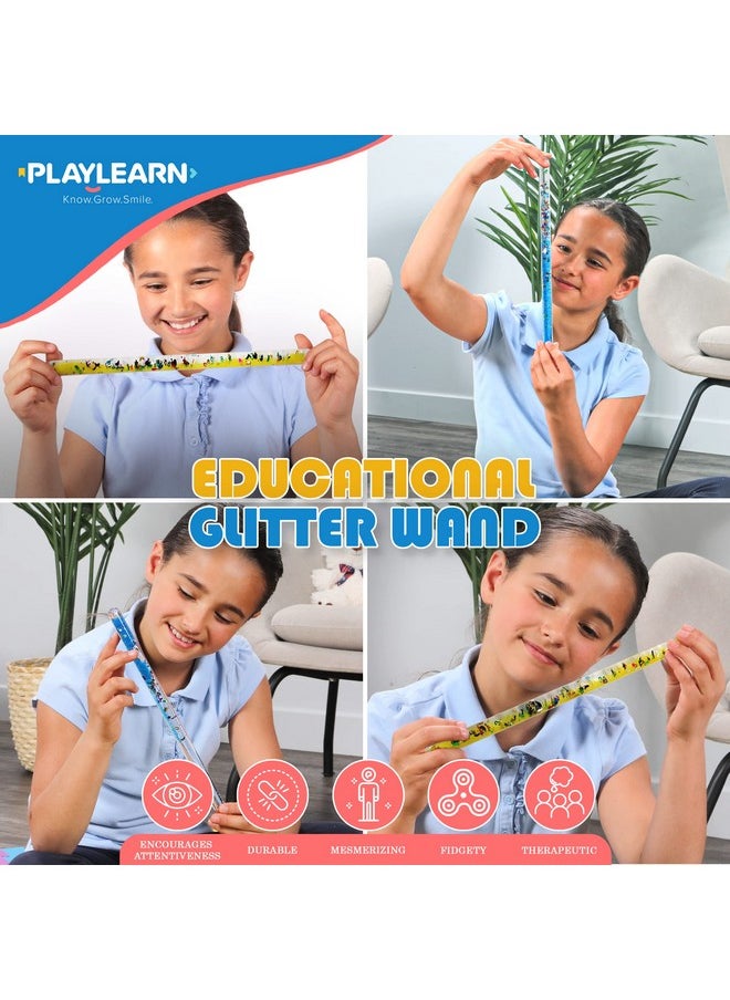 بلاي ليرن يو أس أه - مجموعة ألعاب الحسية اللامعة من Playlearn (عبوة من قطعتين - جامبو 12 بوصة) - ألعاب تخفيف التوتر لجميع الأعمار للبالغين والأطفال والصغار - ألعاب علاجية استرخاء سائلة بألوان Abc Glitter Baton - تحفيز هادئ - Image 1
