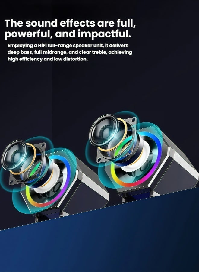 فلوشرينيك مكبرات صوت الكمبيوتر، مكبرات صوت الكمبيوتر USB. مجهز بالإضاءة الملونة وتصميم عسل فريد من نوعه ، فإن مكبر صوت الألعاب 2.0 مناسب لأجهزة الكمبيوتر المكتبية وأجهزة الكمبيوتر المحمولة والهواتف المحمولة مع مصدر طاقة USB. حجم واحد (4.1x3.6x3.2 بوصة) x2 - Image 5