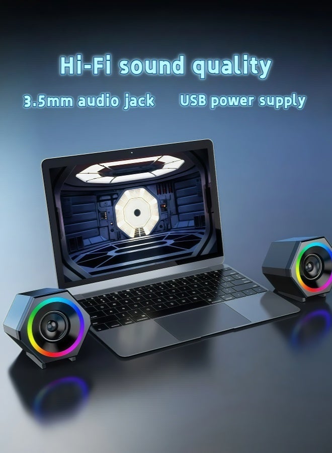 فلوشرينيك مكبرات صوت الكمبيوتر، مكبرات صوت الكمبيوتر USB. مجهز بالإضاءة الملونة وتصميم عسل فريد من نوعه ، فإن مكبر صوت الألعاب 2.0 مناسب لأجهزة الكمبيوتر المكتبية وأجهزة الكمبيوتر المحمولة والهواتف المحمولة مع مصدر طاقة USB. حجم واحد (4.1x3.6x3.2 بوصة) x2 - Image 4