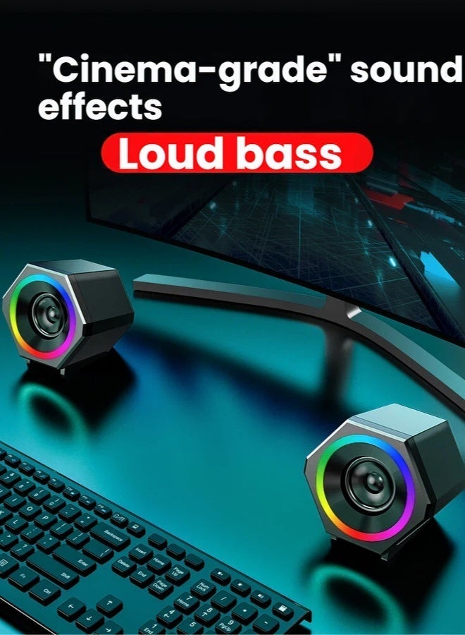 فلوشرينيك مكبرات صوت الكمبيوتر، مكبرات صوت الكمبيوتر USB. مجهز بالإضاءة الملونة وتصميم عسل فريد من نوعه ، فإن مكبر صوت الألعاب 2.0 مناسب لأجهزة الكمبيوتر المكتبية وأجهزة الكمبيوتر المحمولة والهواتف المحمولة مع مصدر طاقة USB. حجم واحد (4.1x3.6x3.2 بوصة) x2 - Image 3