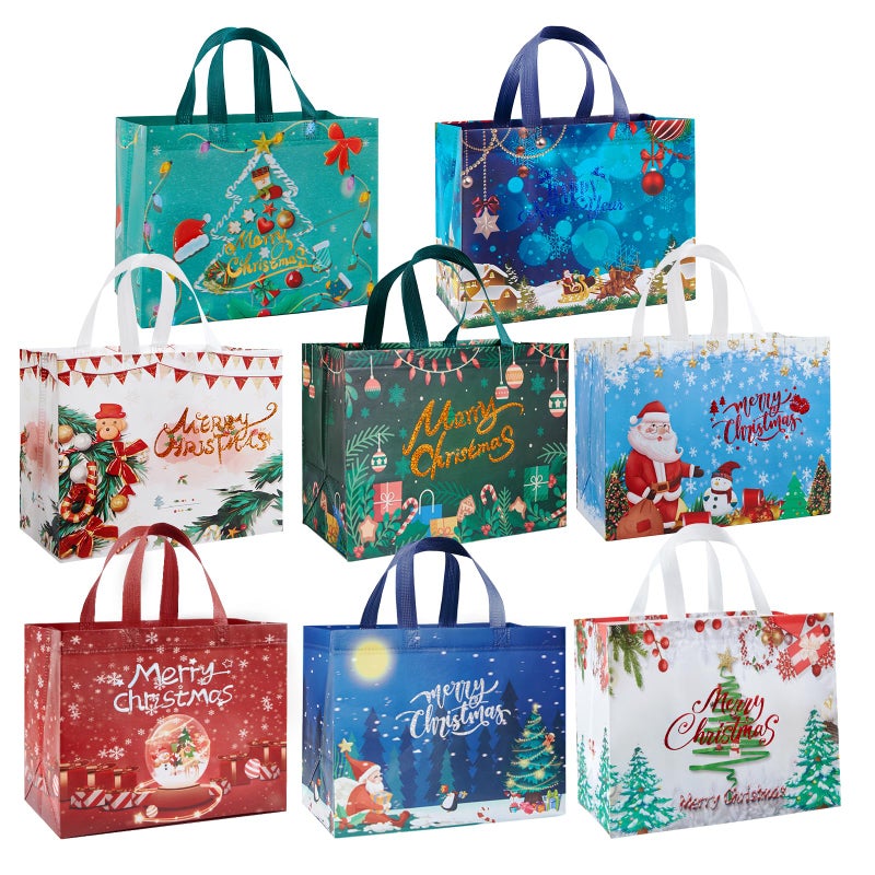 YANGTE 8 Pack Christmas Gift Bags with Handles Large NonWoven Tote Bags for Wrapping Xmas Party Favors 128x98x67
