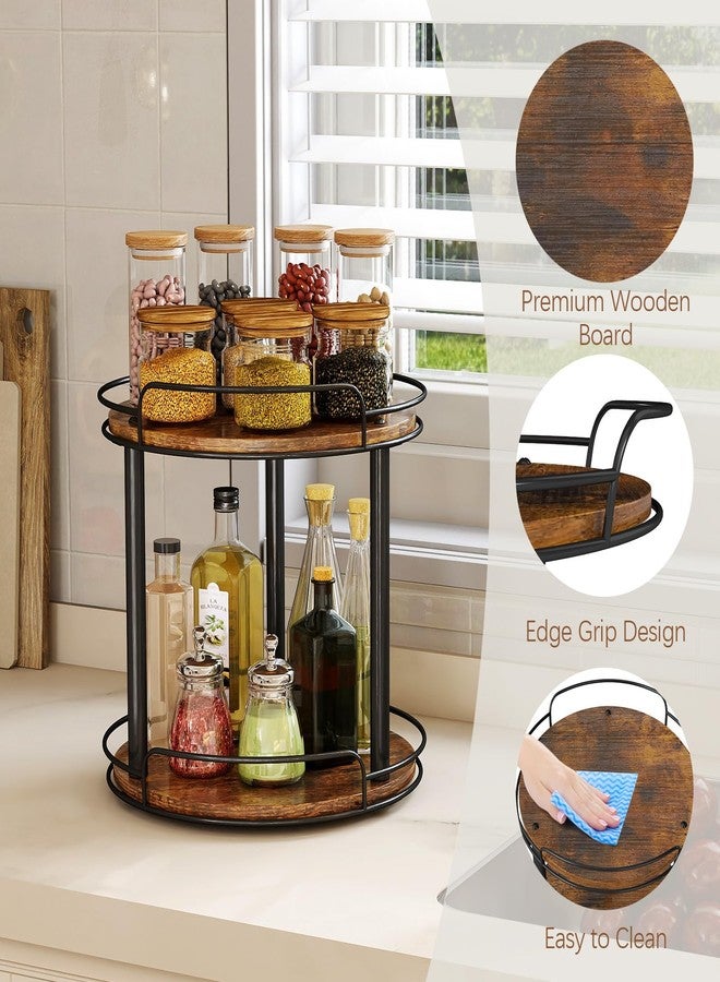 LAMU 10.2'' Wood Lazy Susan Turntable Organizer for Cabinet, 2 Tier Lazy Susan Spice Rack Organizer for Kitchen, Table Top, Countertop, Pantry, Medicine Organizer - Image 2
