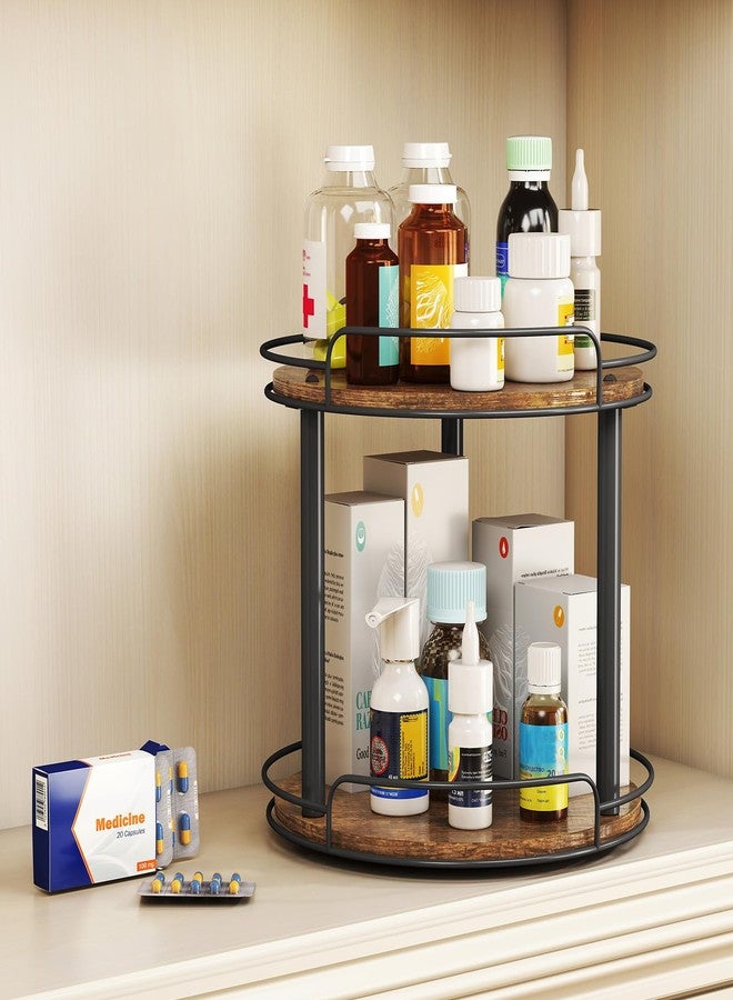 LAMU 10.2'' Wood Lazy Susan Turntable Organizer for Cabinet, 2 Tier Lazy Susan Spice Rack Organizer for Kitchen, Table Top, Countertop, Pantry, Medicine Organizer - Image 4