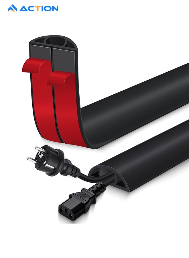 ACTION Floor Cord Cover, 2m Self Adhesive Cord Hider, Easy To Unroll, Prevent Trip Hazard For Home Office Or Outdoor Settings (Black) - Image 1