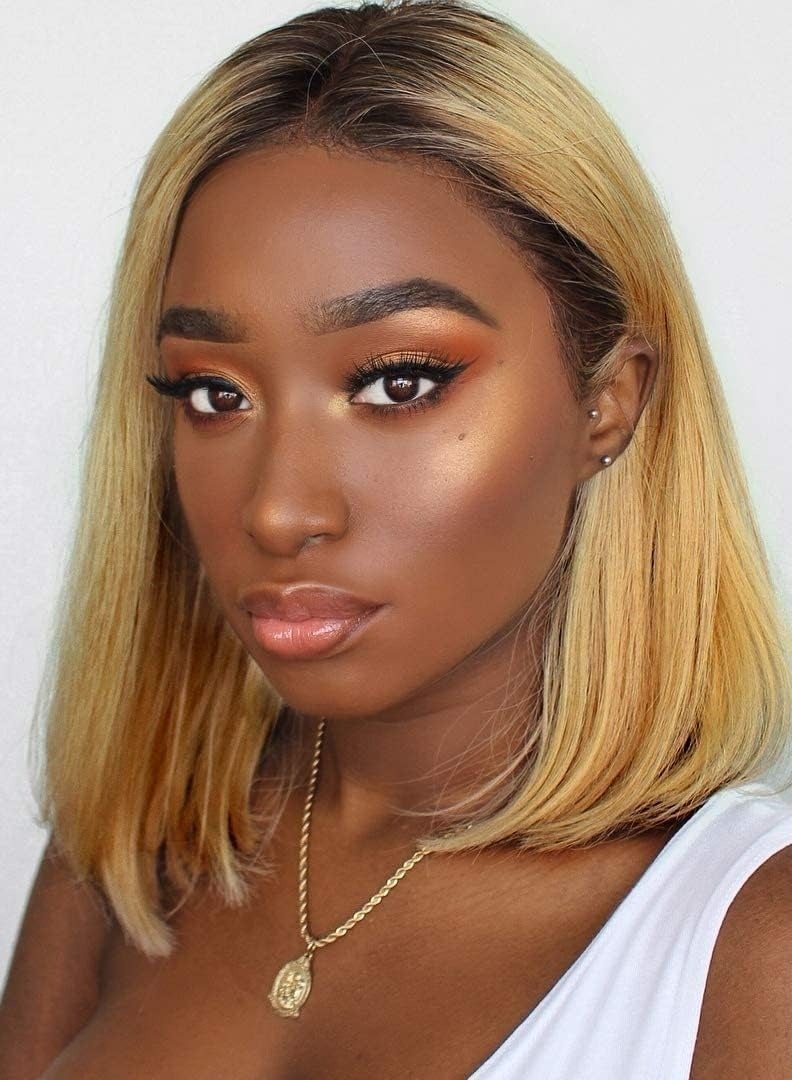 Estelle Lace Front Human Hair Bob Wig, Pre Plucked Hairline Short Lace Front Bob Wig for Women (12in, Ombre Brown) - Image 1