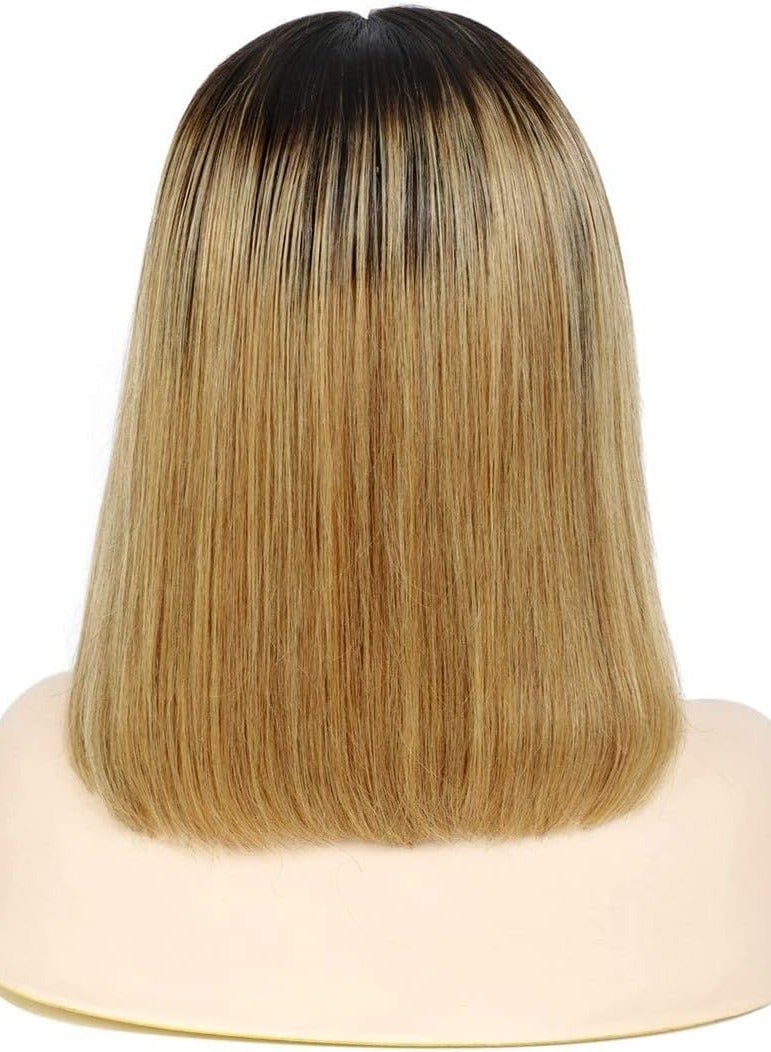 Estelle Lace Front Human Hair Bob Wig, Pre Plucked Hairline Short Lace Front Bob Wig for Women (12in, Ombre Brown) - Image 3