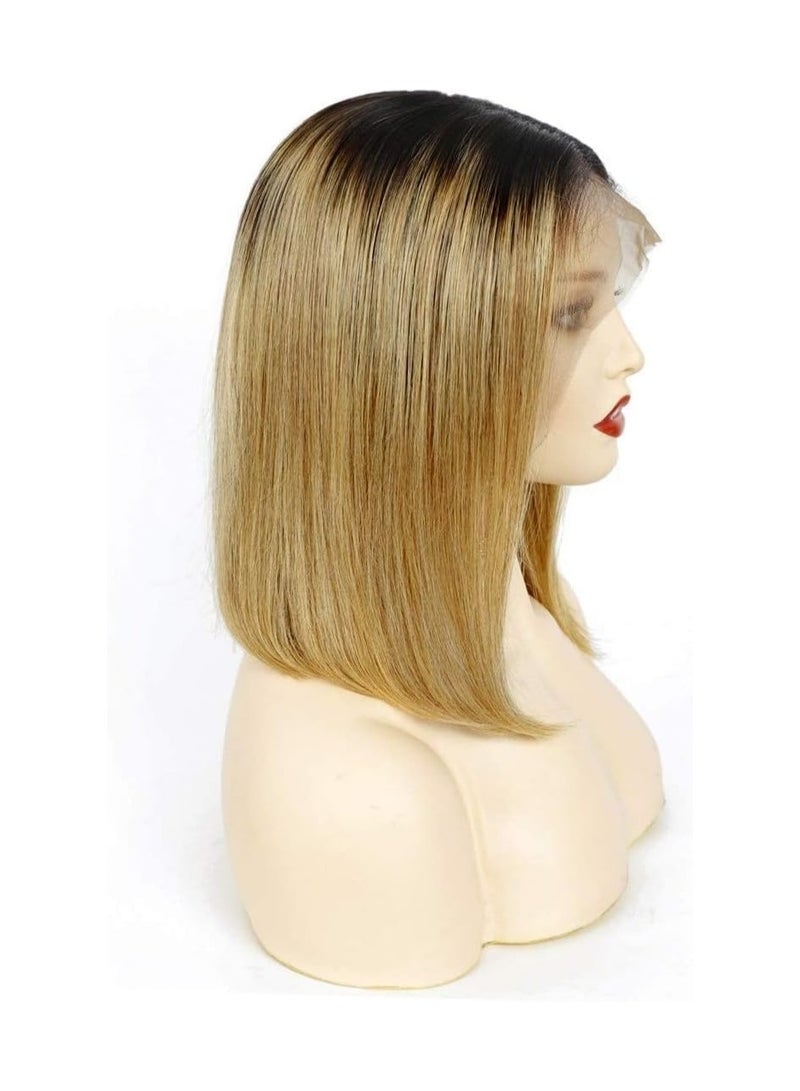 Estelle Lace Front Human Hair Bob Wig, Pre Plucked Hairline Short Lace Front Bob Wig for Women (12in, Ombre Brown) - Image 2
