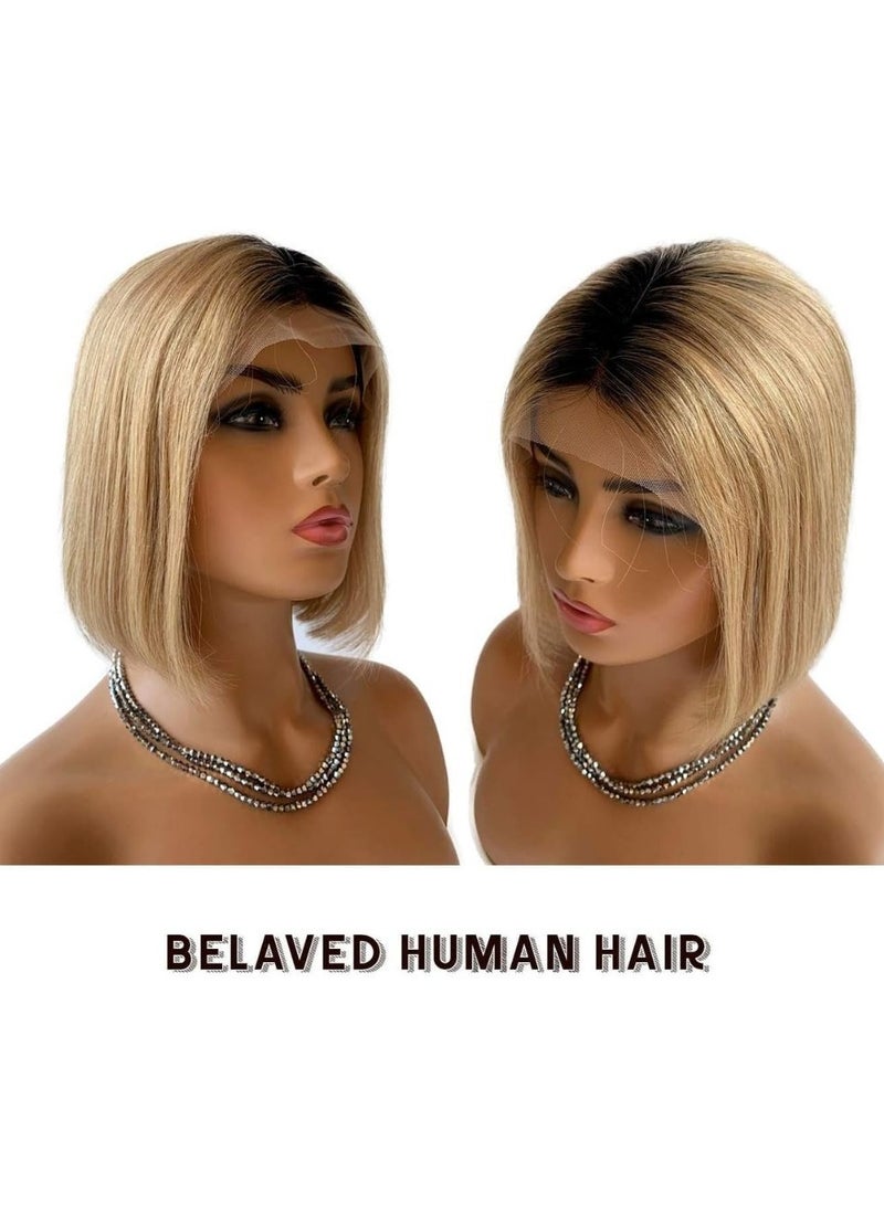 Estelle Lace Front Human Hair Bob Wig, Pre Plucked Hairline Short Lace Front Bob Wig for Women (12in, Ombre Brown) - Image 5