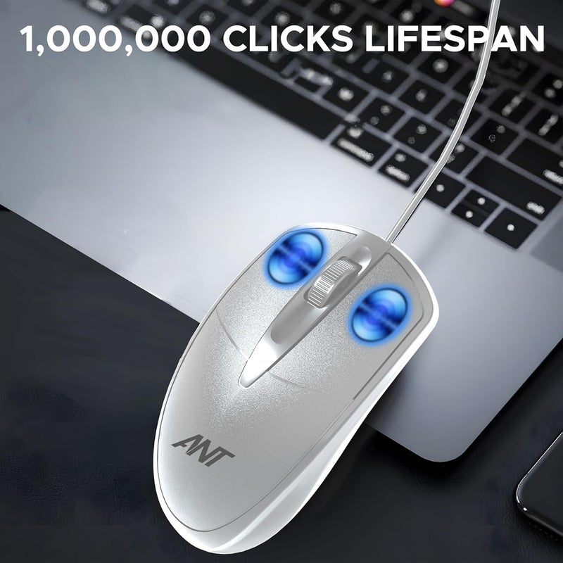 Ant فأرة جلوب 10 السلكية الضوئية بدقة 1200 نقطة في البوصة، اتصال USB، تصميم خفيف الوزن، 3 أزرار متينة، متوافقة مع ويندوز/ماك/لينكس بيضاء - Image 5