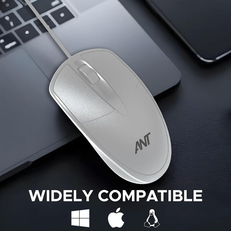 Ant فأرة جلوب 10 السلكية الضوئية بدقة 1200 نقطة في البوصة، اتصال USB، تصميم خفيف الوزن، 3 أزرار متينة، متوافقة مع ويندوز/ماك/لينكس بيضاء - Image 3