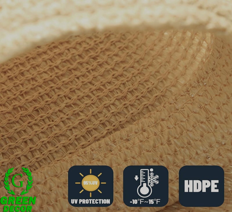 GREEN DECOR - HDPE Fabric Cotton Webbing Sun Shade Sails 85-90% Protection from Sun & UV Rays Ideal for Car Parking, Outdoor Garden, Balcony, Patio (Beige Color, 15 X 5 Feet) Pack of 1 Piece - Image 4
