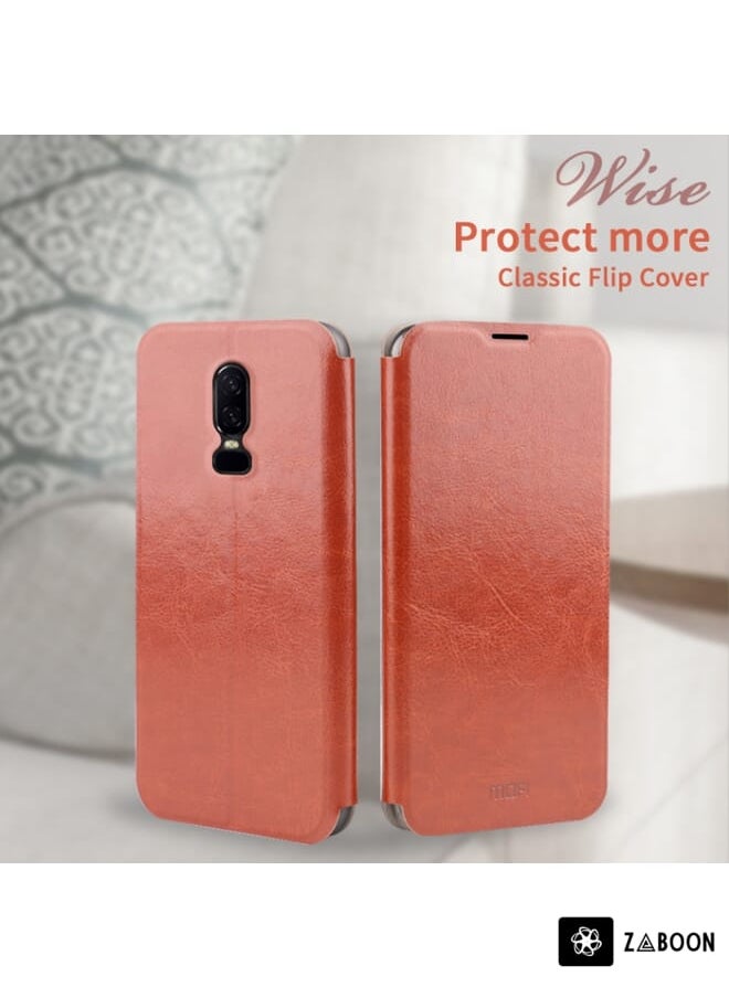 Zaboon - Protective Case For Oneplus 6 MOFI Rui Series Classical Leather Flip Leather Case With Bracket Embedded Steel Plate All-inclusive - Image 1