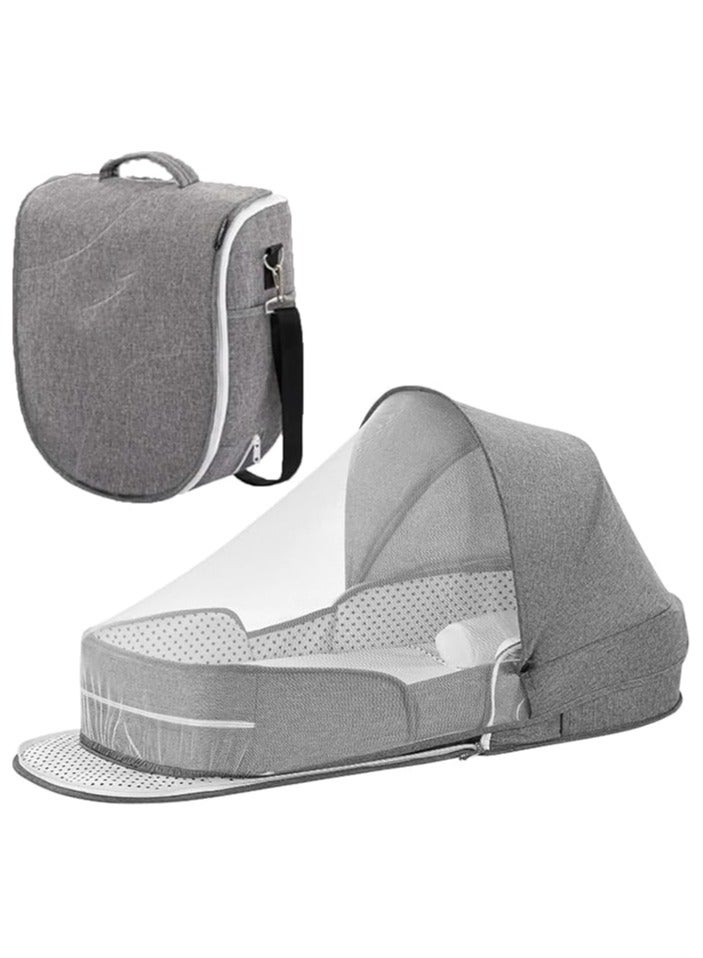 بيوينتي سرير اطفال قابل للطي مع شبكة ناموسية ومظلة، خيمة اطفال قابلة للطي، سرير سفر بيونيك قابل للغسل، سرير مهد جيد التهوية، سرير اطفال محمول، سرير اطفال قابل للطي مع شبكة ناموسية (رمادي) - Image 1