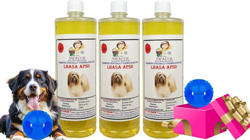 swacch Pet Shampoo | Puppy Safe Shampoo | PH Balanced | Ditch to Itch for Lhasa Apso Dog Shampoo 3 Litre (Lemon) + Goofy Ball Chew Toy Combo Pack - Image 1
