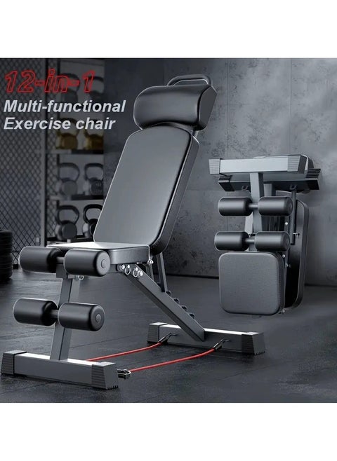 Multi-Functional Fitness Bench - Extendable & Thick, Ideal for Dumbbells, Sit-Ups & Core Workouts, Black