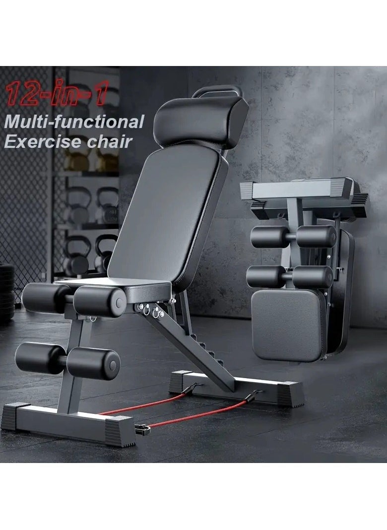 Generic - Multi-Functional Fitness Bench - Extendable & Thick, Ideal for Dumbbells, Sit-Ups & Core Workouts, Black - Image 1