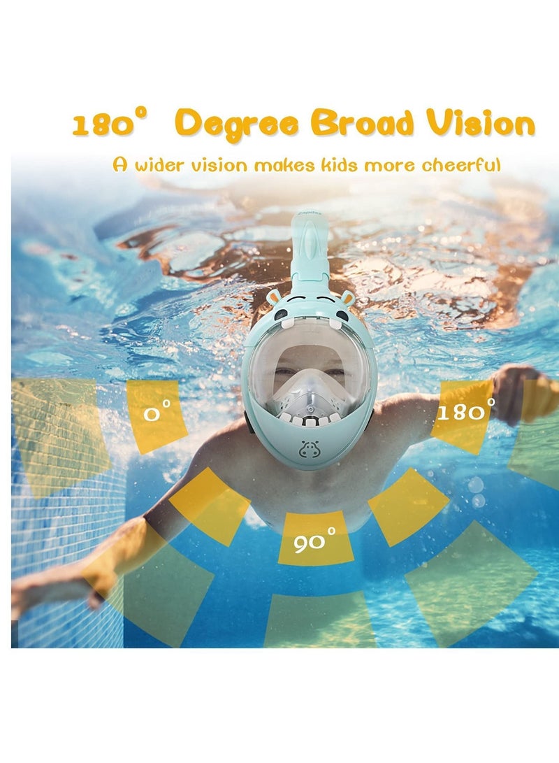 واي آند دي Kids Snorkel Mask, with Latest Safety Dry Breathing System, Hippo Sharp Full Face Mask for Kids, Anti-Fog Anti-Leak, 180¡ã HD View, Set Camera Mount, Snorkeling Gear - Image 3