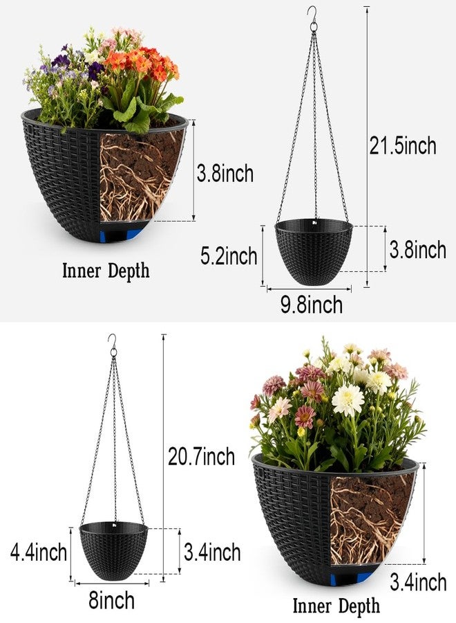 RooTrimmer Hanging Planters for Indoor Outdoor Plants 8/10 Inch, 4 Packs Plant Hanger with Drainage Holes, Hanging Basket Flower Pot Perfect for Home, Office and Garden, Black - Image 2
