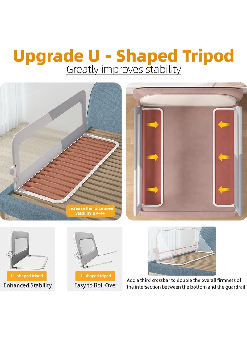 OHAHO - Baby Bed Rail Guard for Toddlers - 120cm Toddler Bed Side Rails for Crib Twin Full Queen Bunk Size Bed Swing Down Bedrail Extral Tall Child Safety Side Railing Guards for Kids（Grey） - Image 1
