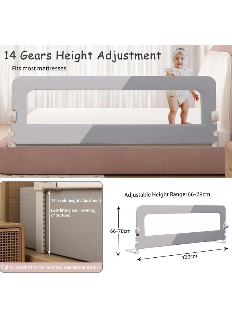 OHAHO - Baby Bed Rail Guard for Toddlers - 120cm Toddler Bed Side Rails for Crib Twin Full Queen Bunk Size Bed Swing Down Bedrail Extral Tall Child Safety Side Railing Guards for Kids（Grey） - Image 1