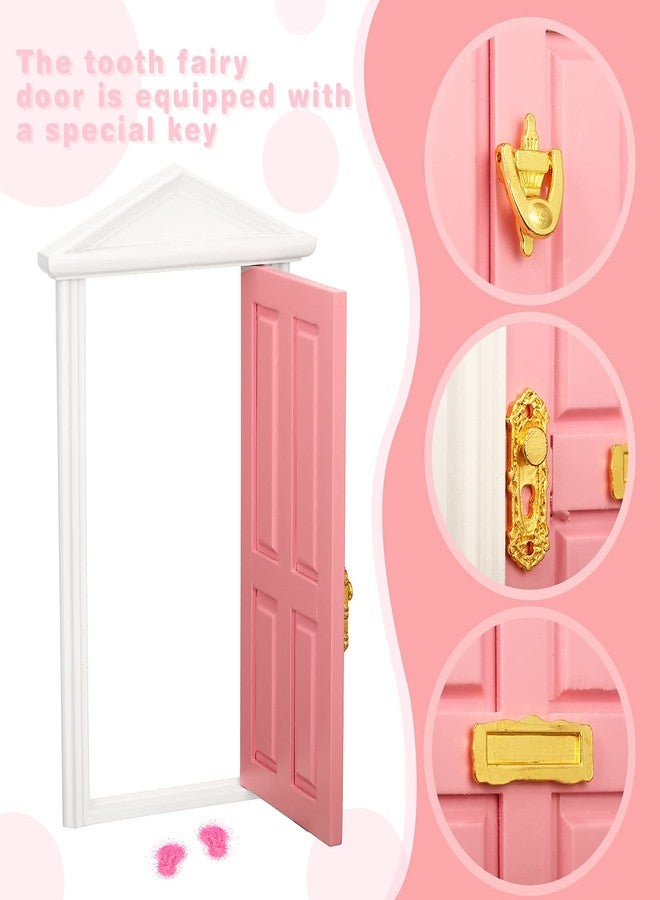 Zhanmai Tooth Fairy Door Kit Mini Wooden Tooth Fairy Door with Accessories Fairy Tale Education Learning Toy for Girls Dollhouse Mini Garden Decoration DIY Craft Activities (Pink) - Image 3