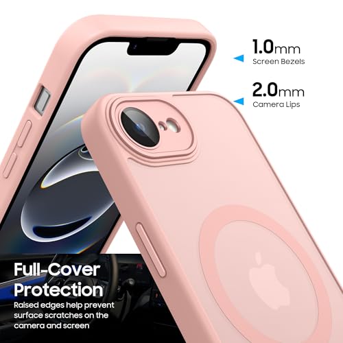 Tobfit Magnetic Case for iPhone 16e 6.1-Inch Compatible with MagSafe, Translucent Matte Back Slim Shockproof Phone Cover for iPhone 16e - Pink - Image 3