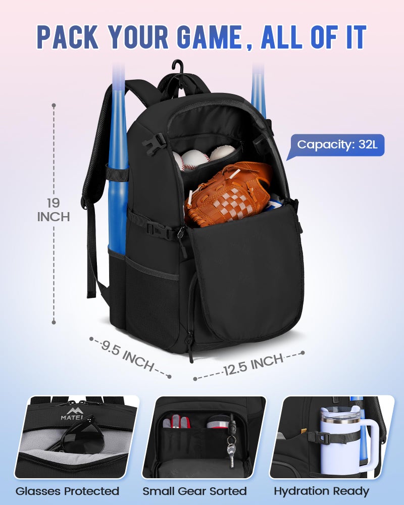MATEIN PRO Girls Softball Bag with Helmet Net, Lightweight Softball Backpack with Ventilated Shoe Compartment & Organizer Pocket, Youth Baseball Bag with Side Pockets for 40oz Tumbler & TBall Bats - Image 5