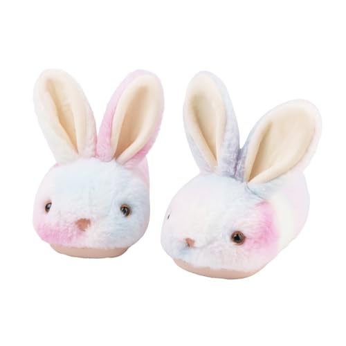 Drecage Girls Toddler Slippers Boys House Shoes for Little Kids Cute with Bunny Design Plush Indoor Slippers NonSlip Pink Multicolor 555 Infant - Image 1
