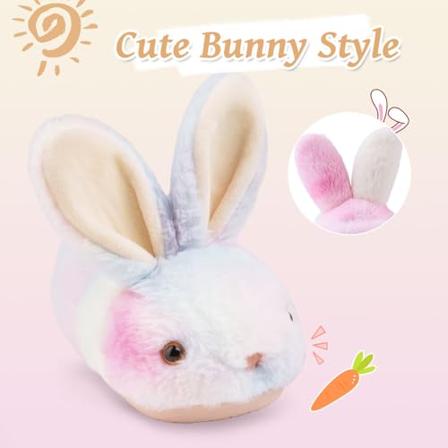 Drecage Girls Toddler Slippers Boys House Shoes for Little Kids Cute with Bunny Design Plush Indoor Slippers NonSlip Pink Multicolor 555 Infant - Image 3