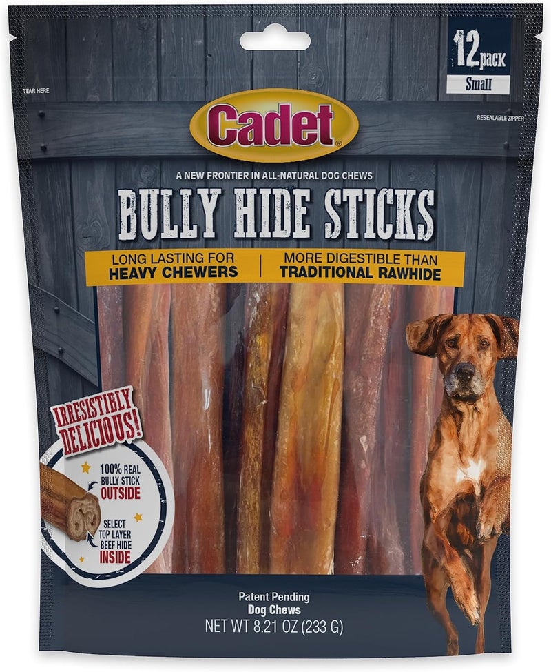 Cadet Bully Hide Sticks for Small Dogs AllNatural Beef Pizzle LimitedIngredient LongLasting Dog Chews for Aggressive Chewers 12 Count - Image 1