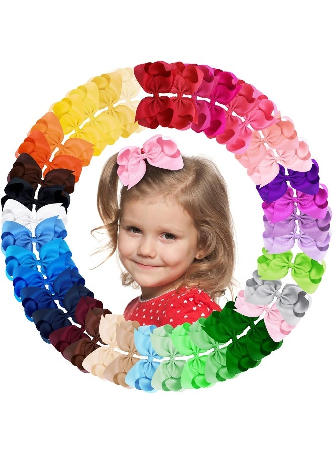 Oaoleer 40Pcs 4.5" Hair Bows Clips Grosgrain Ribbon Bows Hair Alligator Clips Hair Barrettes Hair Accessories for Baby Girls Infants Toddlers Kids Teens Children (4.5 Inch, 40 Colors) - Image 1