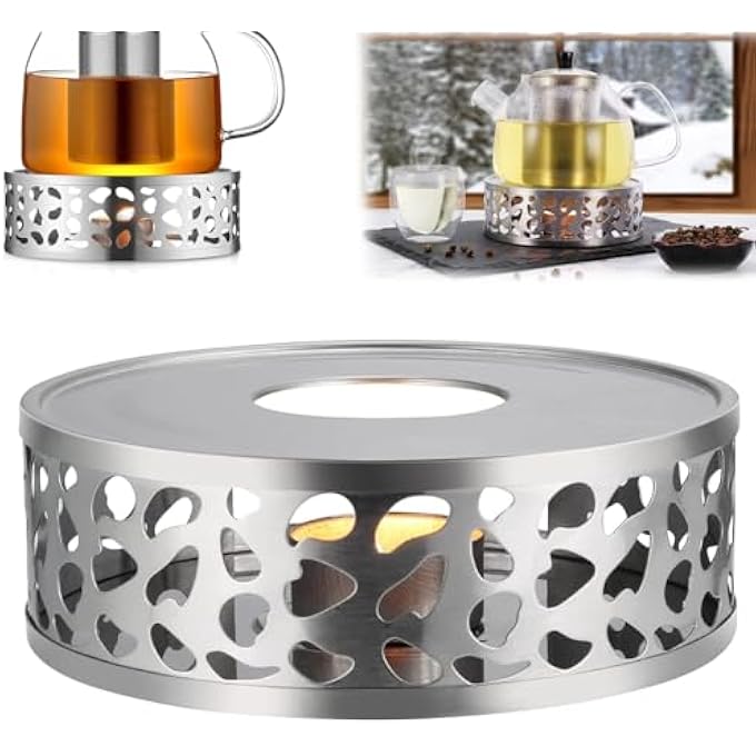 SYOSI Tea Warmer Stainless Steel Tea Pot Heater Tea Holder Teapot Warmers Tea Pot Heater With Ornate Design For Glass Ceramic Teapots And Other Heatproof Pots Sliver - Image 2
